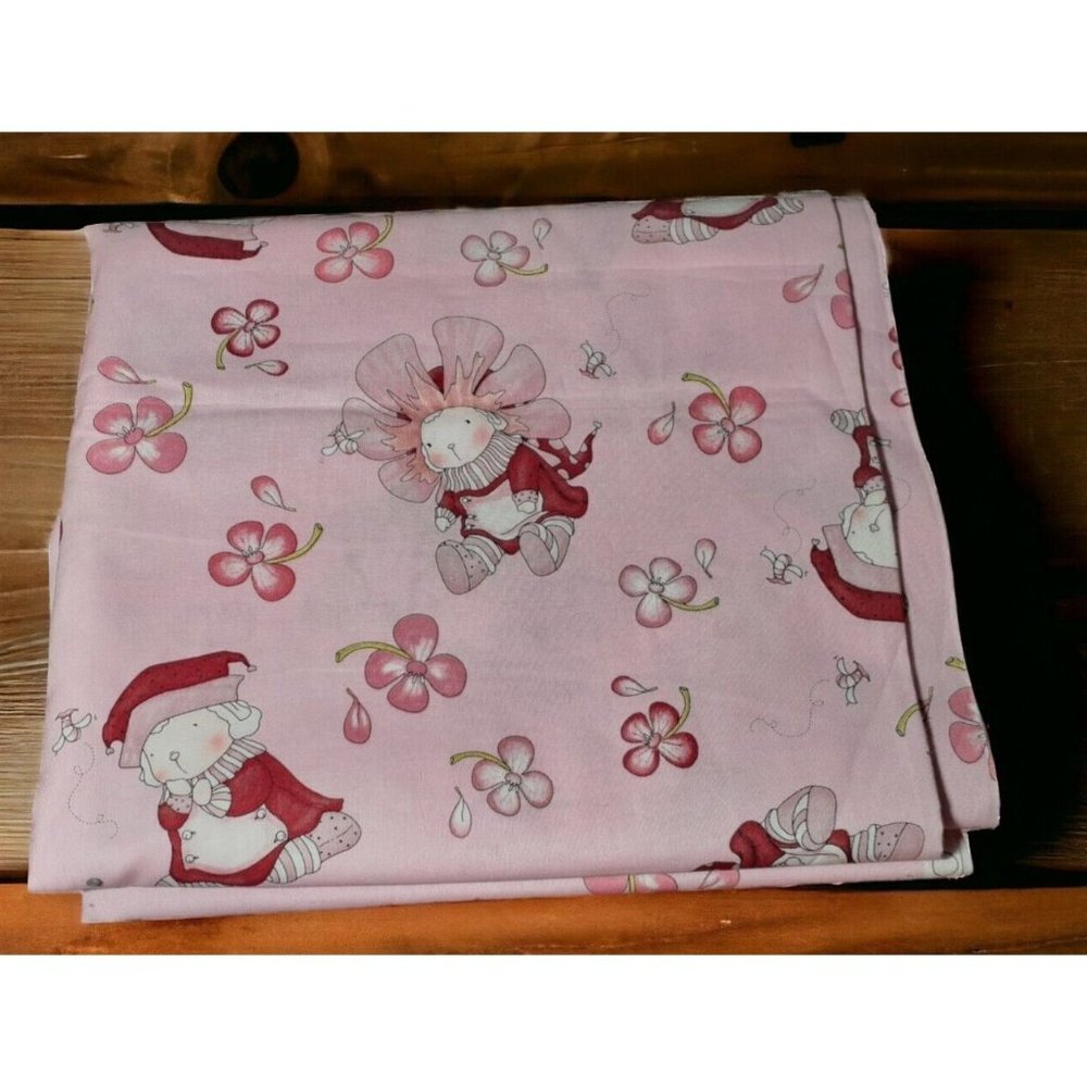 Cotton Sewing Fabric Pink Flower Bunnies Bees Crafting Quilting Fashion 3 yd